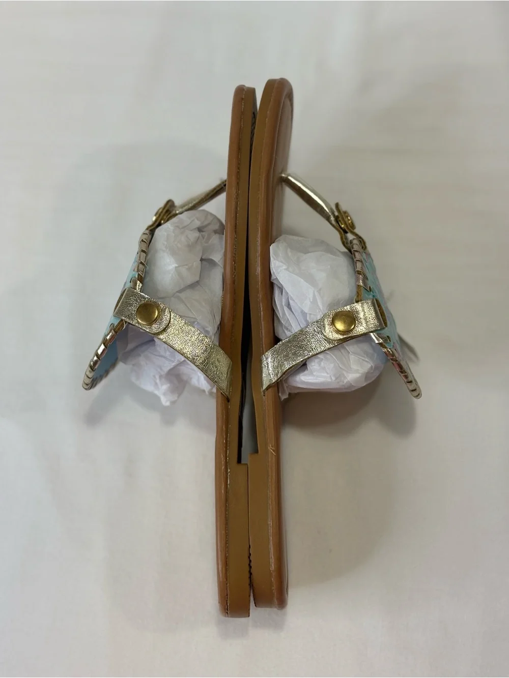 NWT Simply Southern Floral Gold Reversible Sandals - Blue/Pink SZ 6